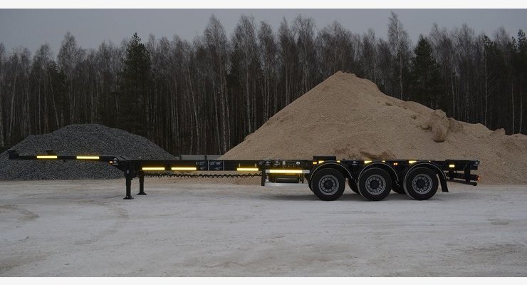 Полуприцеп-контейнеровоз Тонар К3-UR (раздвижной), модель 974629 — боковой вид раздвижной рамы