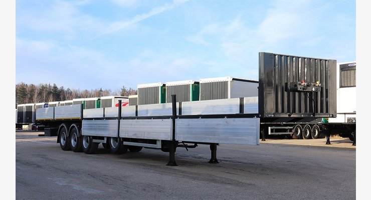 Полуприцеп бортовой Тонар B4-16V модель 97882 — боковой вид с открытым бортом